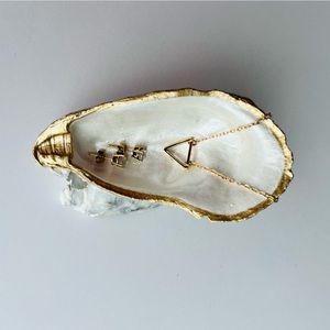 Handmade Oyster Shell Ring Dish, Pearl White Inside and Gold Trim